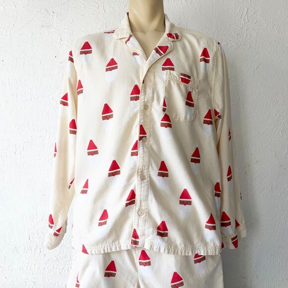 Hanna Andersson Holiday Flannel Pajama Set Scandi Santa on Almond Adult L - Picture 2 of 10